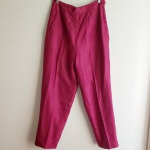 100% Silk Papillon Paris Hot Pink Pant High Rise Trouser Silk Size 12 29 30 31